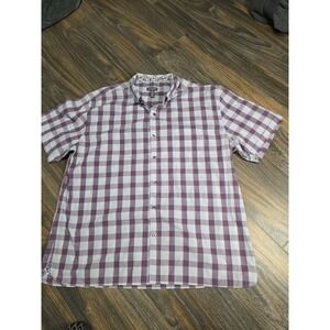 VAN HEUSEN Mens XXL Purple Light Blue Plaid Short Sleeve Button Down Shirt